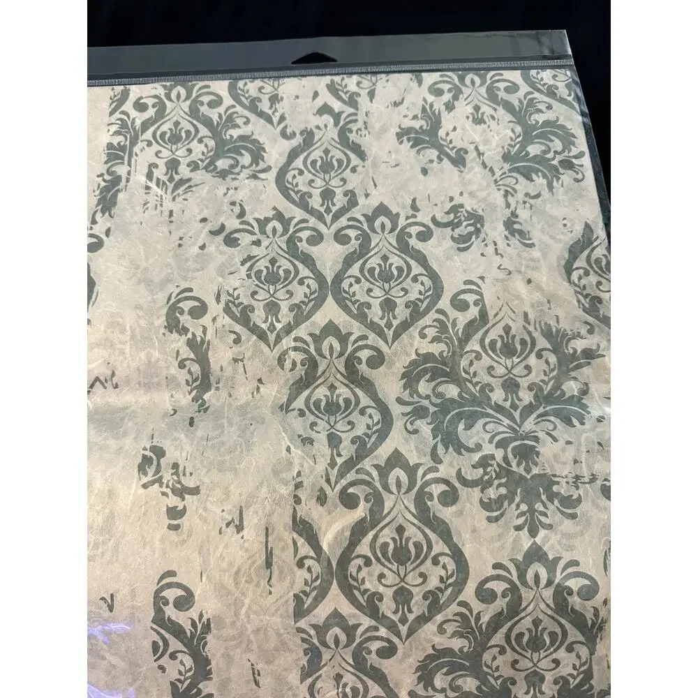 New Sealed Belles & Whistles Distressed Damask Decoupage Rice Paper 23.375x33.12